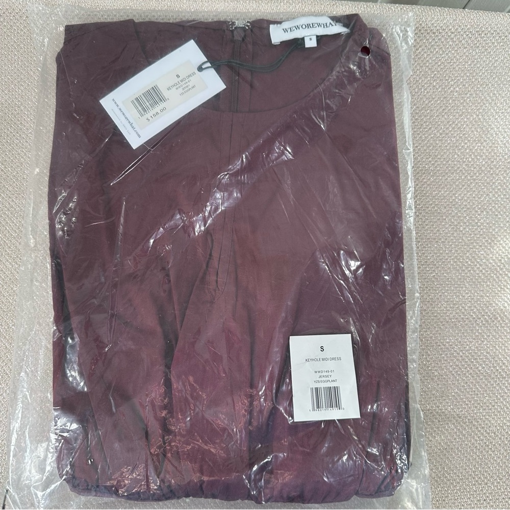 We Wore What Sleeveless Keyhole Midi Dress - eggplant burgundy Jersey size small - Picture 5 of 9